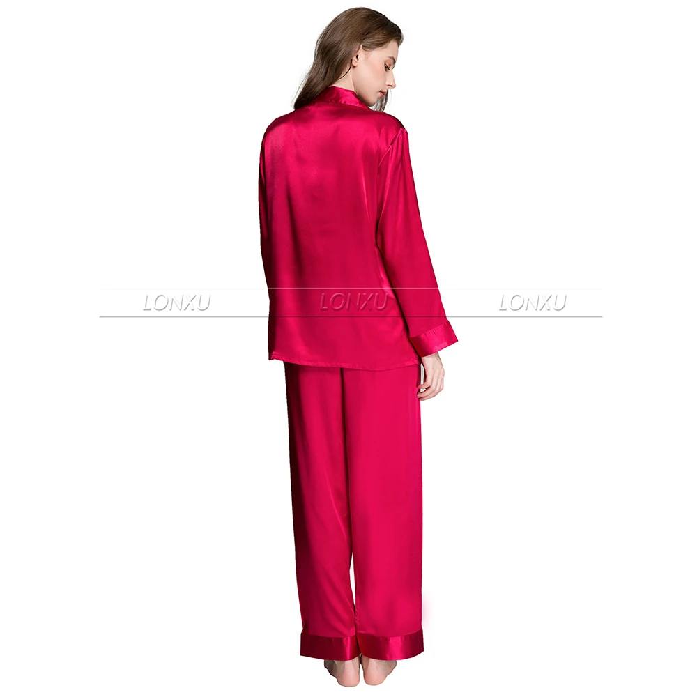 Женский Шелковый Атласный пижамный комплект, пижамный комплект, одежда для сна, домашняя одежда S, M, L, XL, 2XL, 3XL плюс однотонный_ подходит для всех сезонов - Цвет: Red