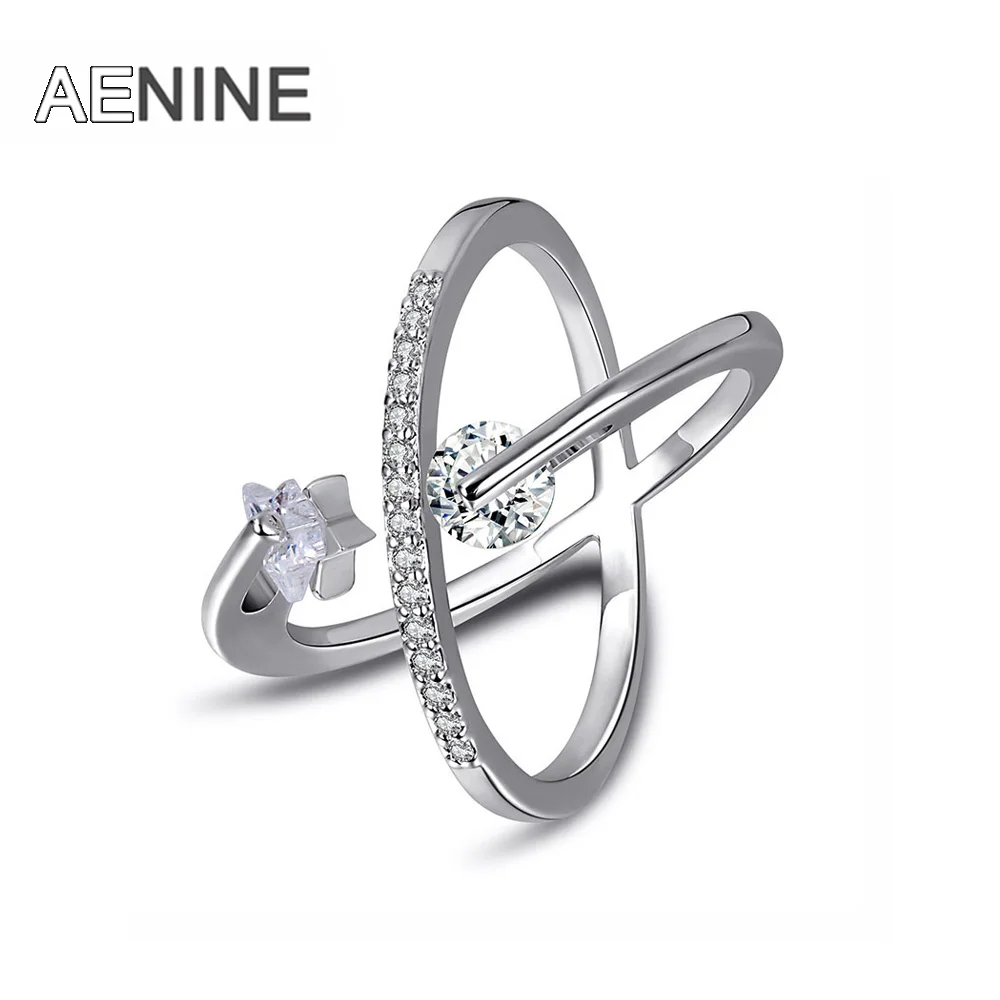 

AENINE Original Design Fashion X Shape Rings For Women Micro Paved Star & Round Cubic Zirconia Ring Jewelry Anneaux R171800233P
