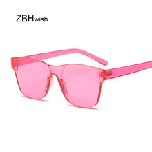 Цветные Квадратные Солнцезащитные очки, женские очки, без оправы, солнцезащитные очки для мужчин, сиамские, конфетные солнцезащитные очки, без оправы, красные, зеленые, серые очки