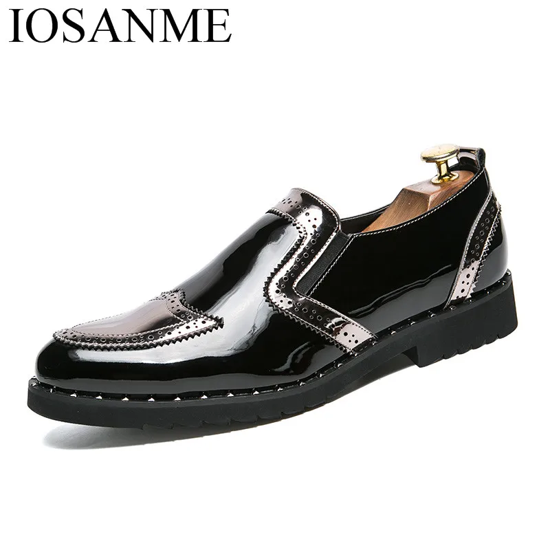 

men dress shoes leather luxury brand italian formal designer slip on silve gold work footwear male brogue oxford shoes for men