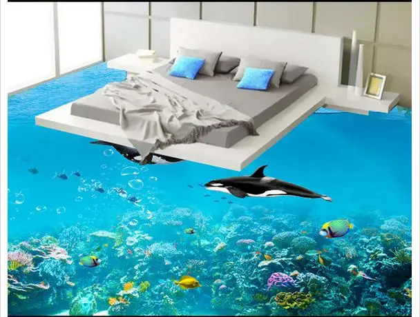 

Custom photo Waterproof floor wallpaper The bottom of the sea the zoo 3d mural PVC wallpaper self-adhesion floor wallpaer
