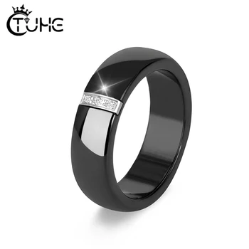 

2018 Smooth Rings Ceramics Jewelry Bling Rhinestone Black White Ceramic Rings For Women Wedding Jewelry Gift Size 6 7 8 9