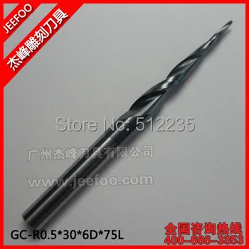 

R0.5*30H*6D*75L*2F Customized HRC55 Cone Ball Nose Cutters/Tungsten Steel Carbide Router Bits/ End Mill Tools/ ALTiN/On Reliefs