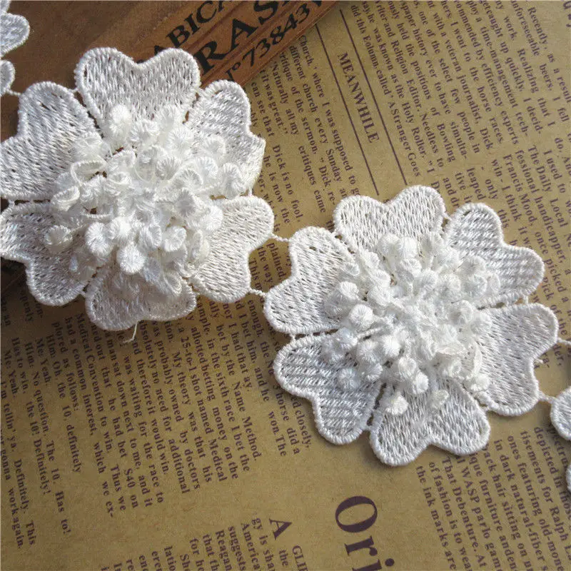 1Yard Vintage Heart Pearl Lace Trim Ribbon Applique Embroidered DIY Sewing Craft