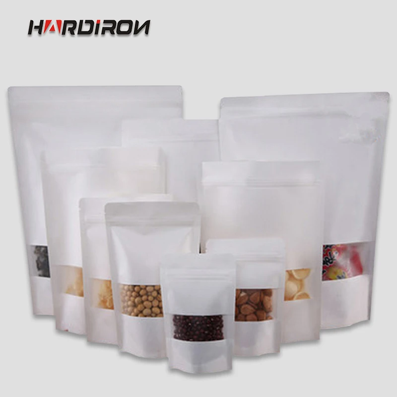 Download Aliexpress.com : Buy 0.28mm Zipper Standing White Kraft Paper Bag with Frosted Window White ...