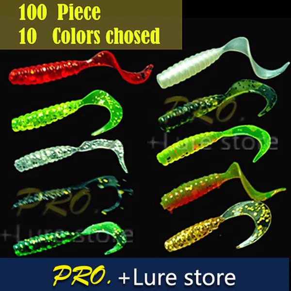 100pcs Soft plastic artificial isca pesca circle tail protein Grub lure fishing worm moggot grub lure baits 4cm Free shipping