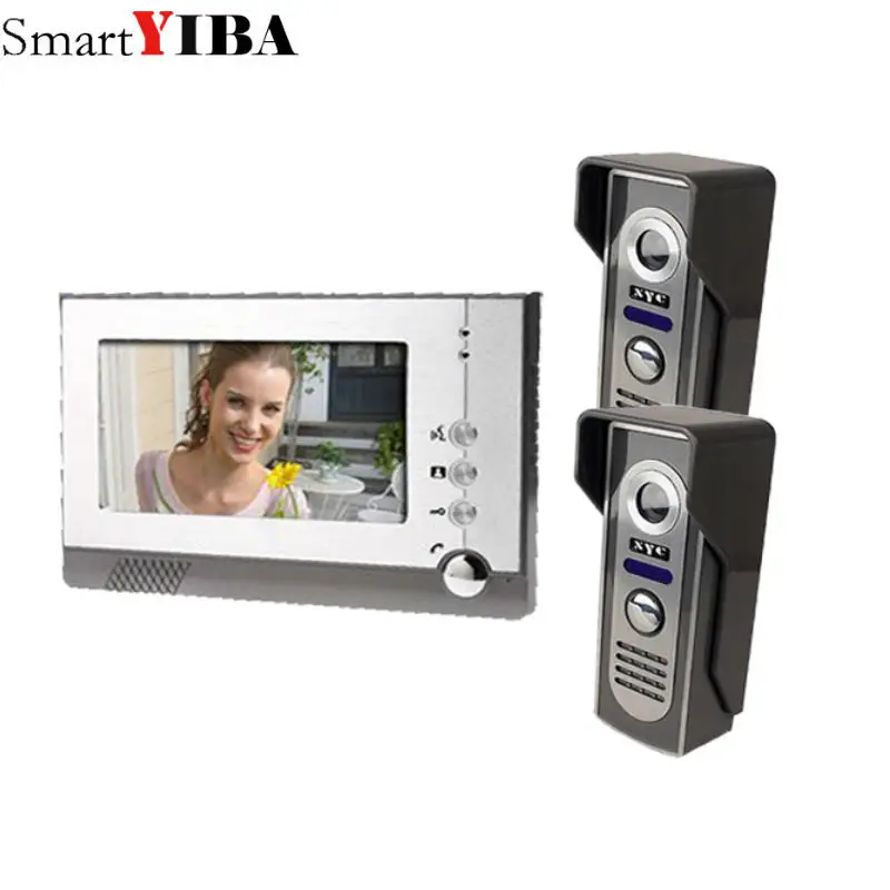 

SmartYIBA 7" Color Video Door Phone Video Intercom 1 Monitor Doorbell 2 Camera Intercom Kit IR Night Vision Camera for Apartment