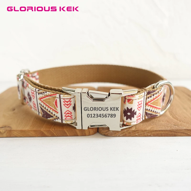 Glorious Kek Small Dog Collar And Leash Set Brown Bohemia Style Print