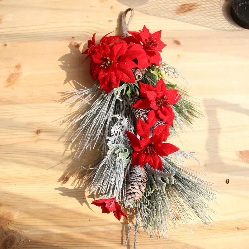 

1Pcs 64CM Simulation Red Flowers Branch Holiday Christmas Decor Pine Tower Artificial Branch Plant flores artificiales