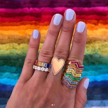 

2019 new Stack stacking fashion women ring Gold filled colorful baguette CZ cubic zirconia gorgeous ring for girl