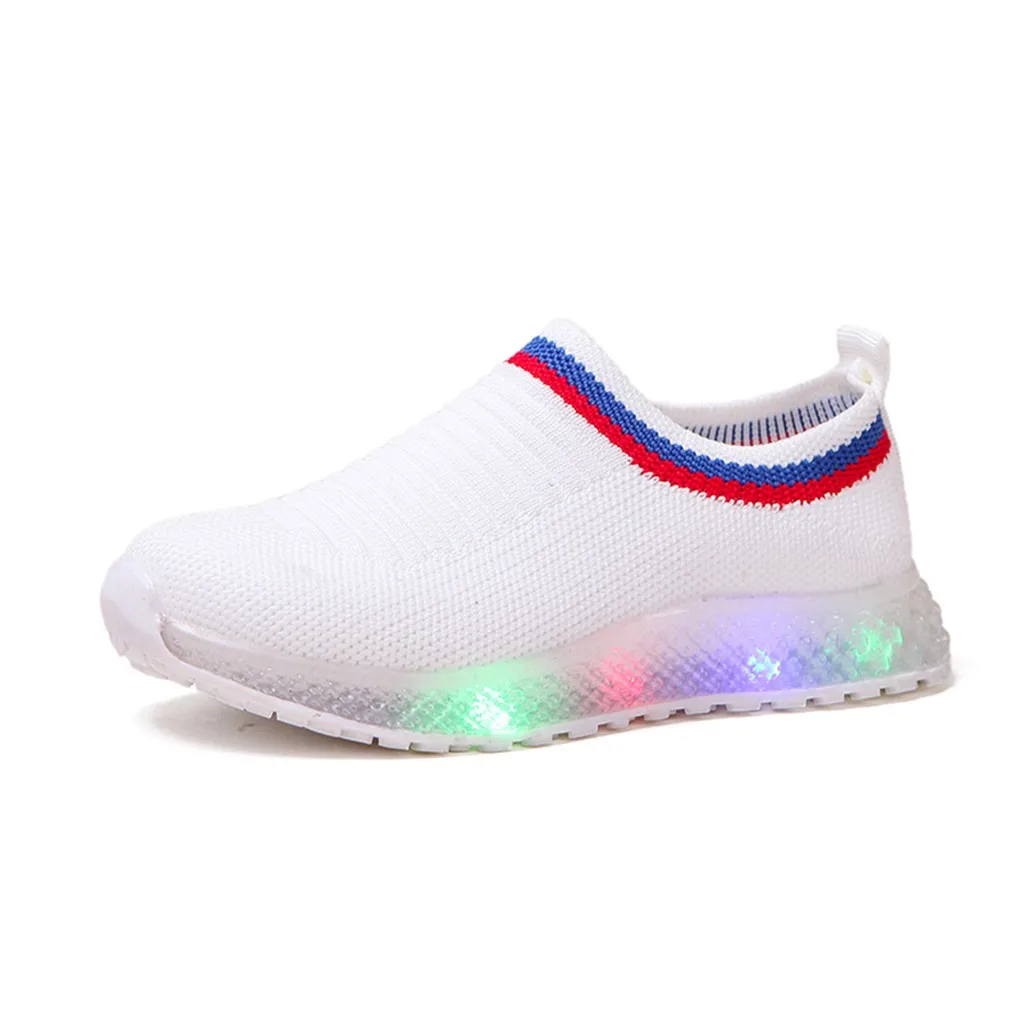 SAGACE/Повседневные тканевые кроссовки без шнуровки со светодиодной подсветкой для маленьких девочек; спортивная обувь; Мягкая Повседневная обувь для маленьких мальчиков; светильник для бега