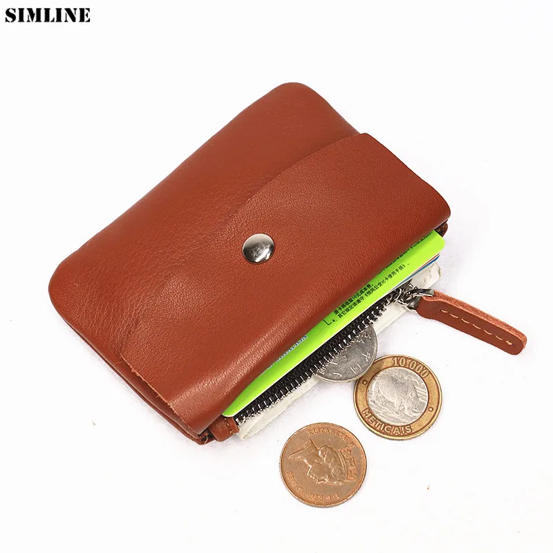 

Genuine Leather Wallet Men Women Front Pocket Small Minimalist Slim Short Zipper Wallets Coin Purse Credit Card Holder Pocket