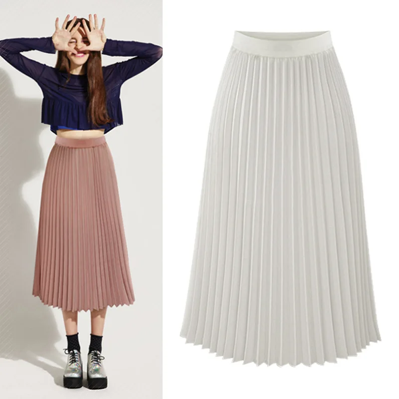 Новое поступление, шифоновая юбка на весну и лето элегантный комплект пуловер+ кожаная юбка-юбка тонкий Saias Longas Casuais