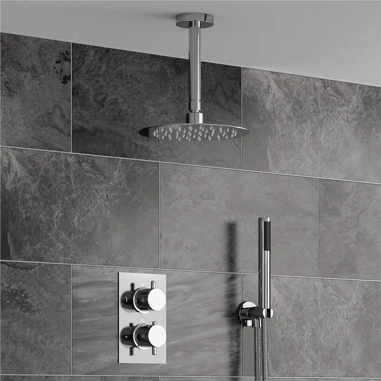 8 Round Ceiling Ultra Thin Bathroom Shower Head Set Chrome