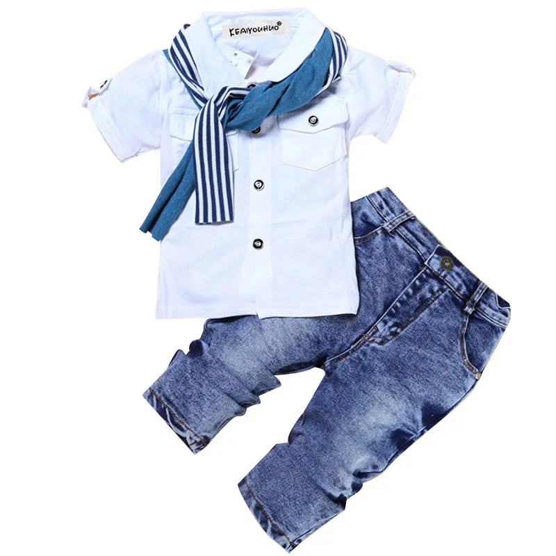Одежда для мальчиков г. Комплекты детской одежды летняя одежда для маленьких мальчиков костюм джентельмена футболка с короткими рукавами+ джинсы комплект детской одежды - Цвет: Picture Color