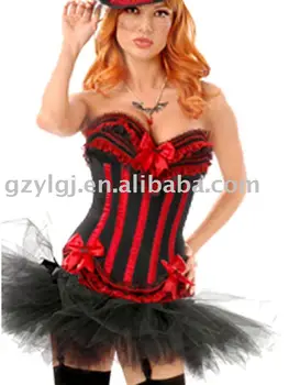 

Ladies Satin Lace Up Basque Corset Separate Tutu black and Red Sexy Lingerie S- XXL A068