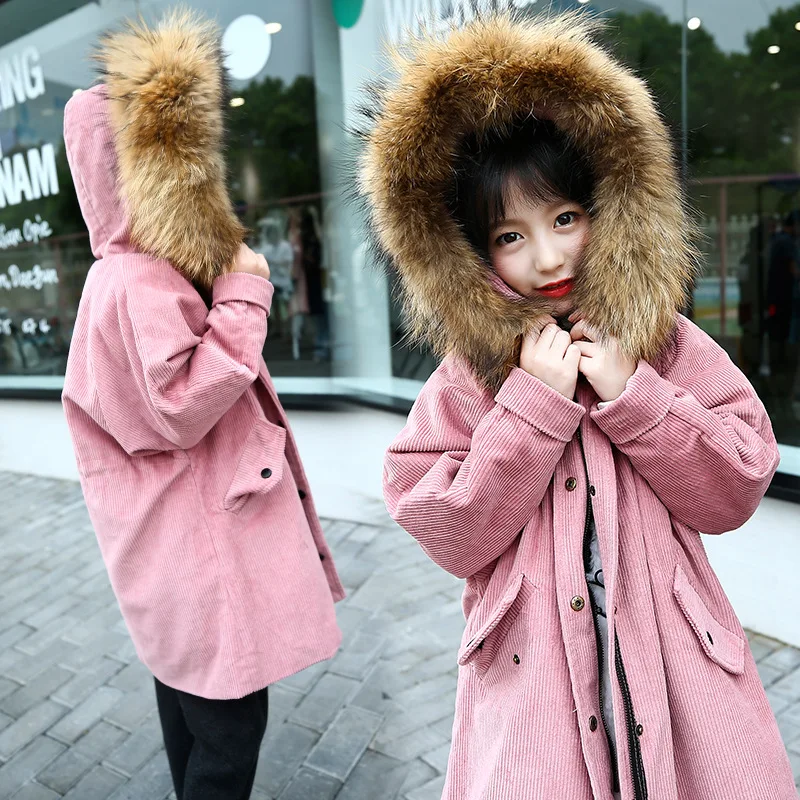 

2018 Children Winter Jacket Girls Winter Coat Kids Warm Thick Fur Collar Hooded Long Down Coats For Teenage Winterjas Meisjes 12