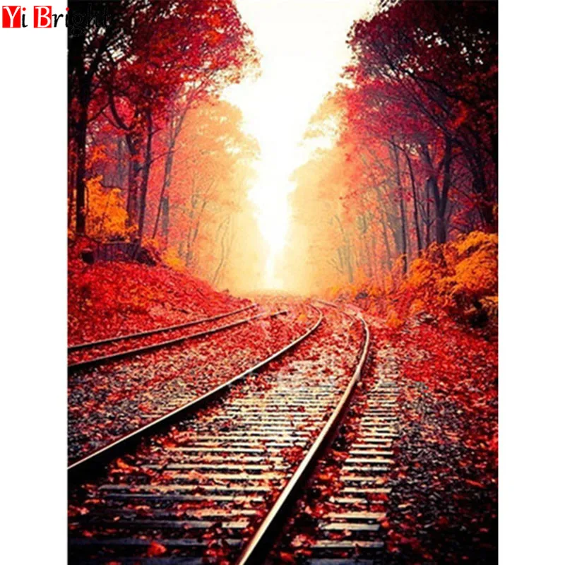 

5D DIY Diamond Painting autumn Scenery rail road Cross Stitch,Diamond Embroidery Full square Diamond Mosaic Painting XY1