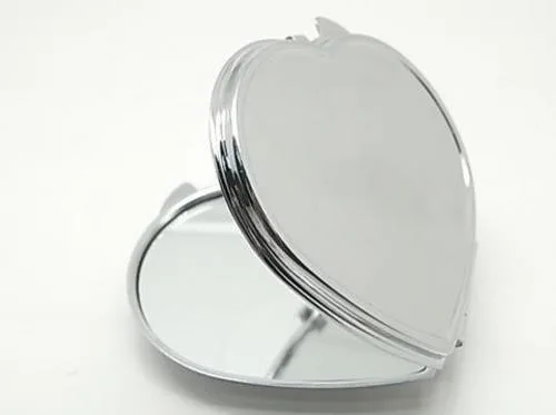 Пустые сердца Металл компактный зеркало Макияж Чехол серебро Цвет DIY две боковые зеркала