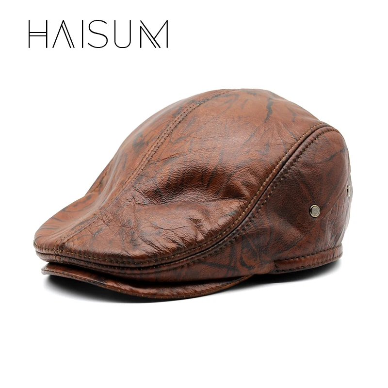 Ограниченная серия, новинка Haisum, весенние козырьки для натуральной воловьей кожи, мужская шапка и шляпа, модные чернильные пятна, шапки с принтом, для взрослых, Chapeau Cs71
