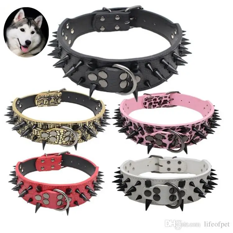 5cm Wide Cool Sharp Spiked Studded Leather Dog Collars 38 60cm For