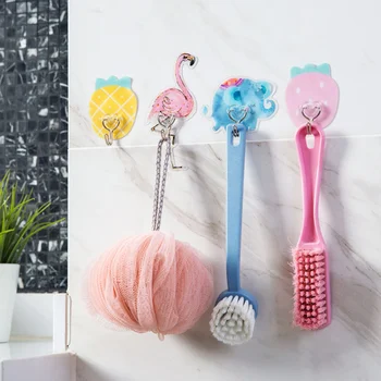 

Punch-free Adhesive Hook For Bathroom Door Hook Creative Kitchen Hanger Cartoon Flamingo Hook