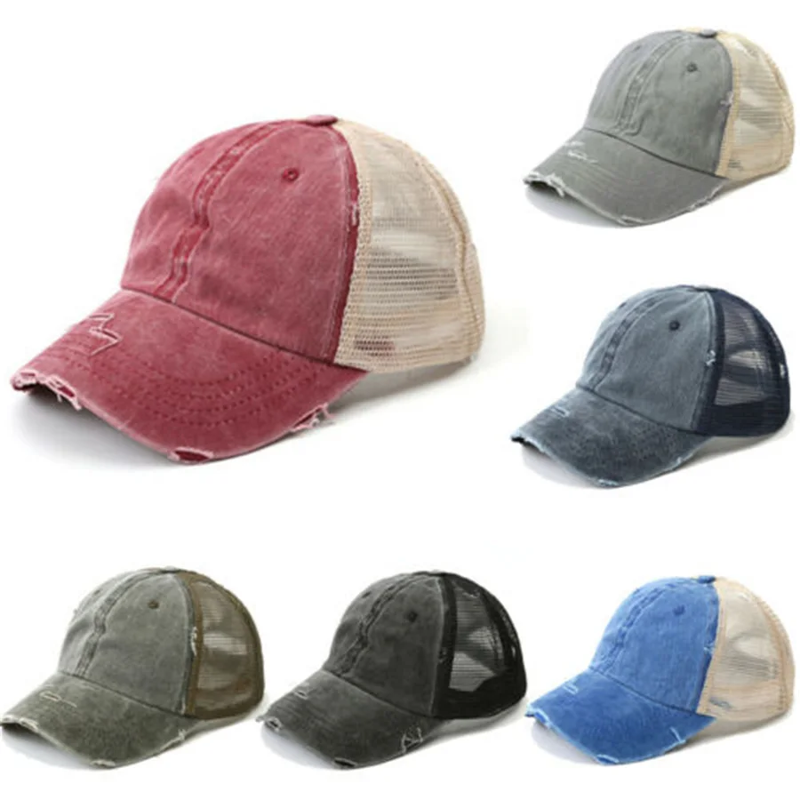 

Men Women's Unisex Sun Visor Vintage Mesh Baseball Cap Snapback Caps Adjustable Denim Distressed Outdoor Trucker Hat 2019 New