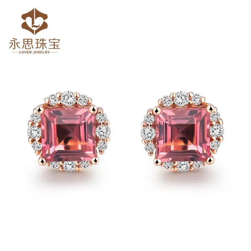 Nice Design Solid 18k Rose Gold Stud Earring Natural Pink Tourmaline Nice Design Solid 18k Rose Gold Stud Earring Natural Pink Tourmaline Earrings For Young S Se0377 In From Jewelry Accessories On