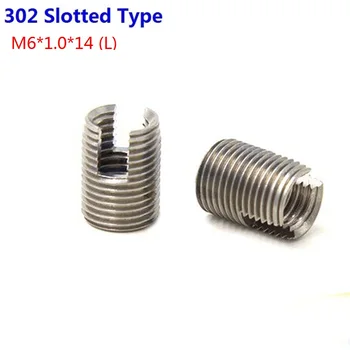 

100pcs/Lot Stainless Steel M6X1.0 Self Tapping Thread Inserts 302 Slotted Type insert Bushing Screws M6*1.0*14 (L)