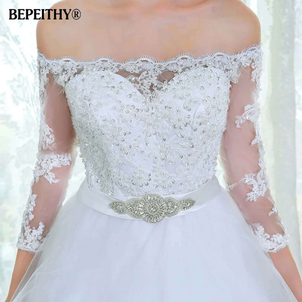 Великолепное Кружевное Свадебное платье с рукавами три четверти, недорогие свадебные платья, свадебное платье с поясом