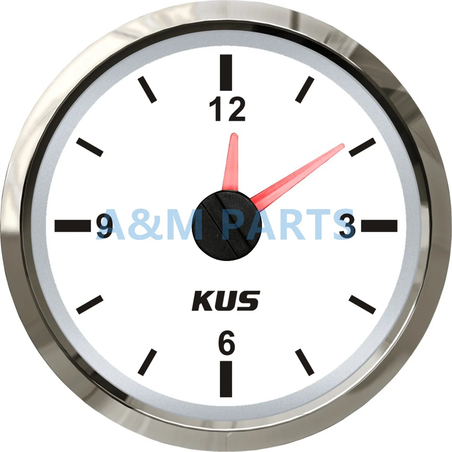 KUS Marine Quartz Clock Boat Car RV Hour Gauge White Face Dial 12 Hour