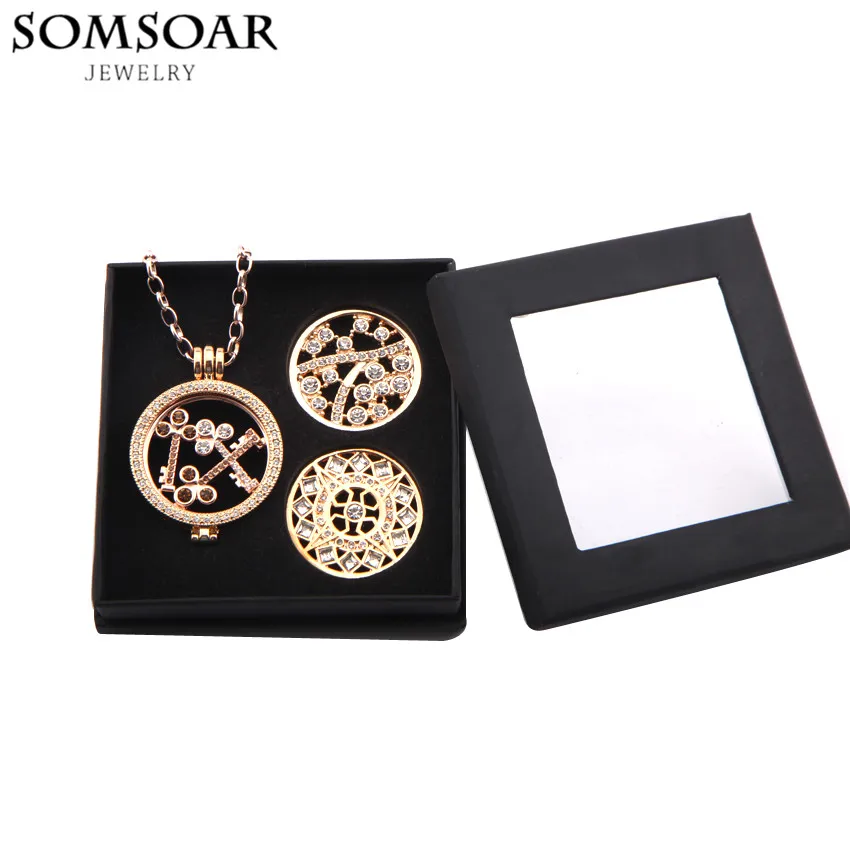 

Newest Box Set Include 3pcs 33mm Coin Disc,1 Set Crystal Pendant Necklace and 80cm Long Soprano Chain for Women Gift