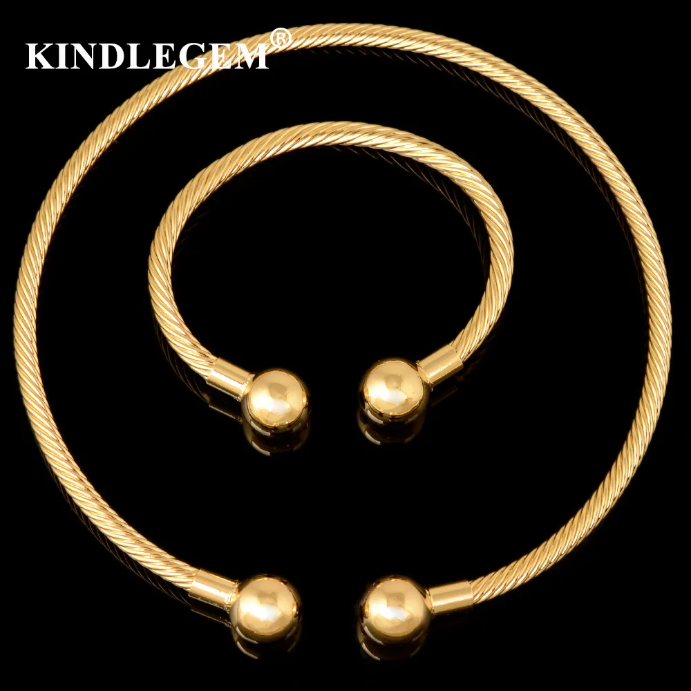 

Kindlegem Fashion Dubai African Cuff Bracelet&Bangle Necklace Sets Luxury Gold Ball Jewelry For Women Wedding Party Daily Bijoux