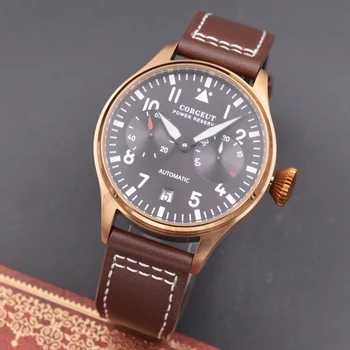

Corgeut 42mm Power Reserve bronze Leather strap mechanical Automatic men Watch