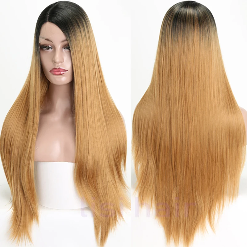 LISI волосы длинные прямые синтетические передние кружева парик для черных женщин волос 26 дюймов черный золотой голубой розовый 4 цвета африканская Америка