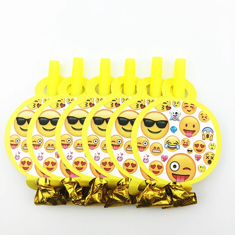 6Pcs/lot Emoji Funny print Cartoon Whistles for kids Birthday Party
