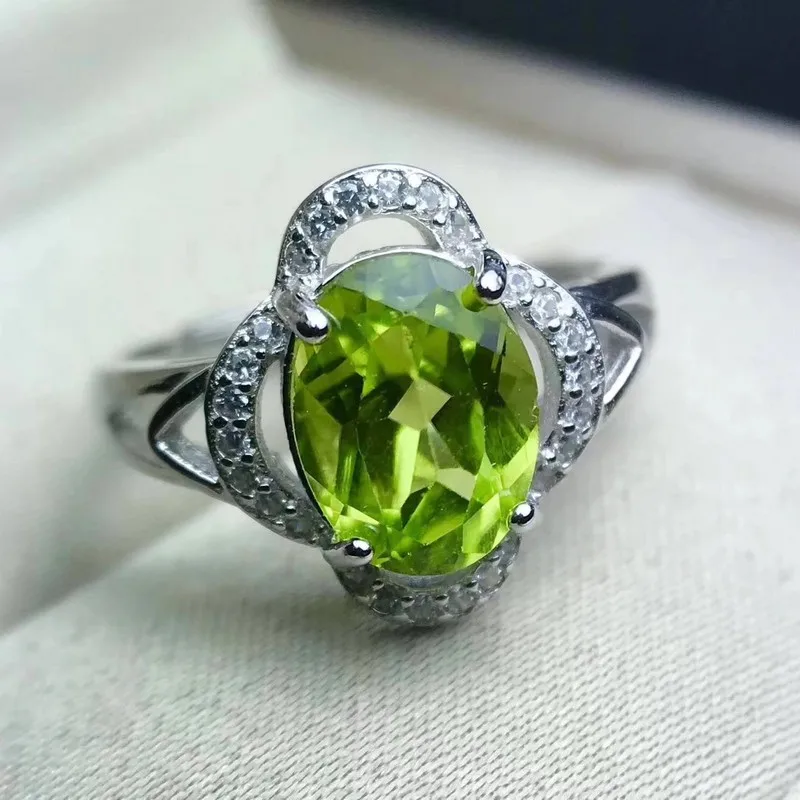 Fidelity Natural 7*9mm peridot Rings s925 sterling silver fashion fine Jewelry for women party green gemstone | Украшения и