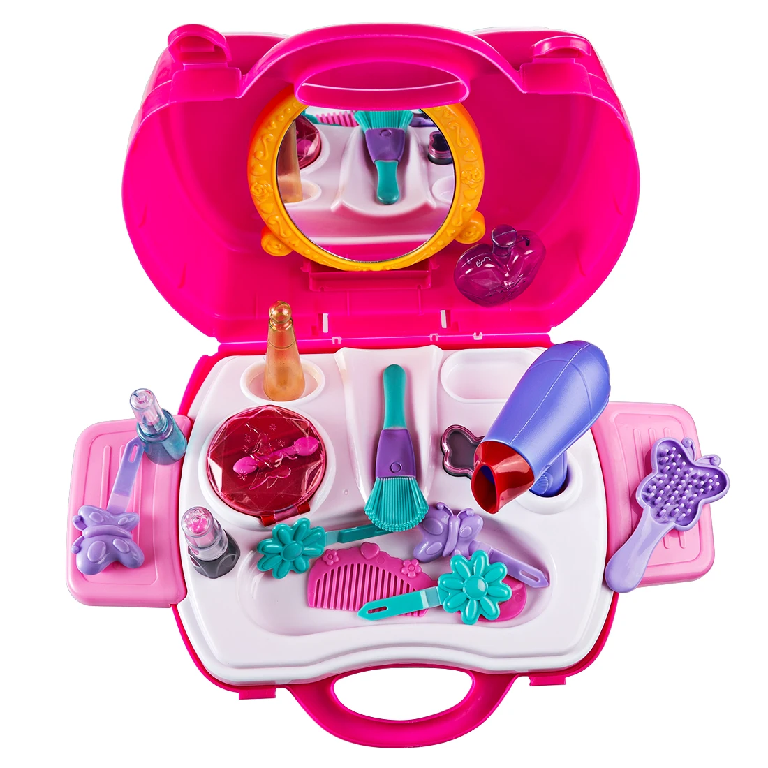 2018 شعبية حافظة للمكياج التجميل حقيبة تحمل حالة نتظاهر اللعب لعب مجفف الشعر طقم هدايا الفتيات لعب الأطفال محاكاة الأثاث