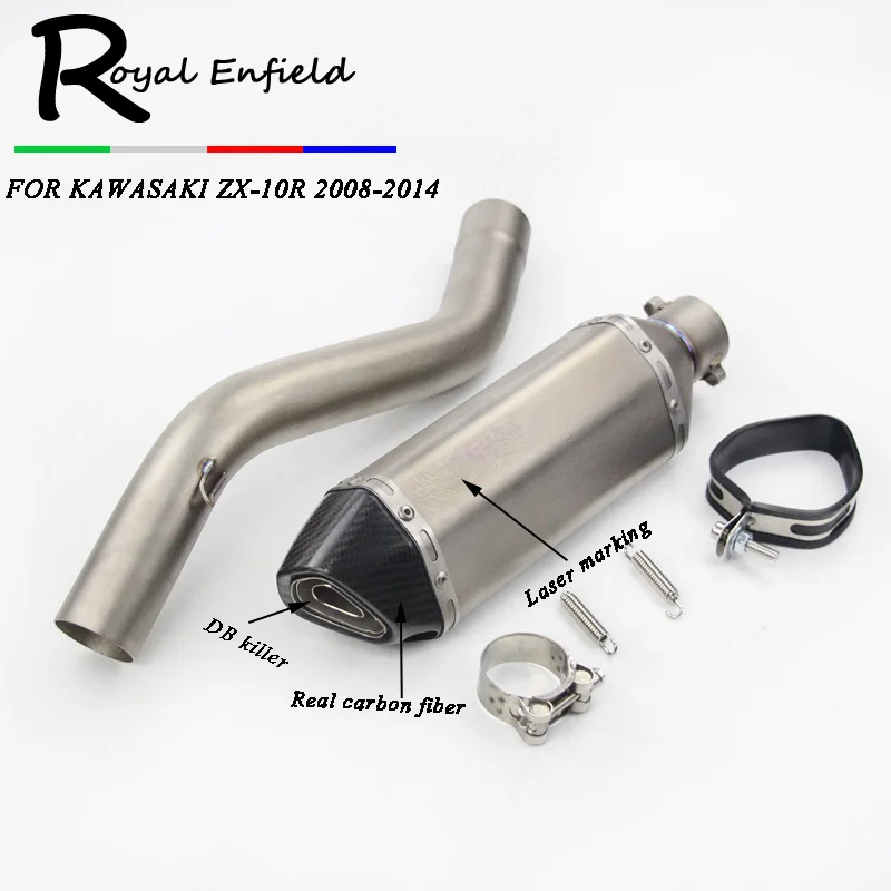 

ZX10R Motorcycle Exhaust Link Pipe Muffler Motorbike Middle Pipe Carbon Fiber Muffler With Stciker For KAWASAKI ZX-10R 2008-2014