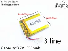 Free shipping 1pcs/lot 3 line 3.7V 350mAh 362937 Lithium Polymer Li-Po li ion Rechargeable Battery cells For Mp3 MP4 MP5 GPS PSP