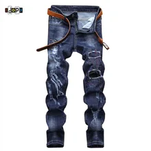 Idopy мужские модные лоскутные джинсы хип-хоп уличный стиль рваные винтажные потертые брендовые дизайнерские Джинсовые штаны для бега