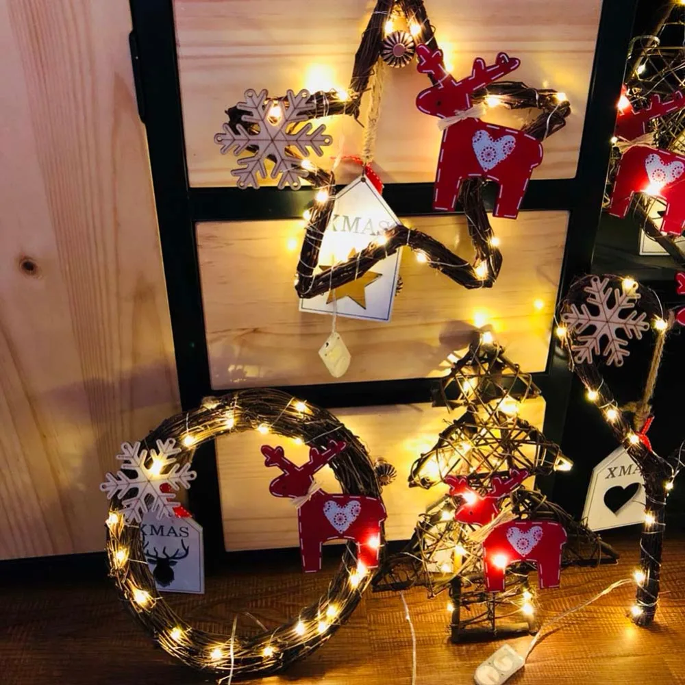 

Stars / Round / Heart Christmas Tree Vine Art Wreath Rattan Wreath With 20LED light Garland Christmas Decor Ornaments Party Gift