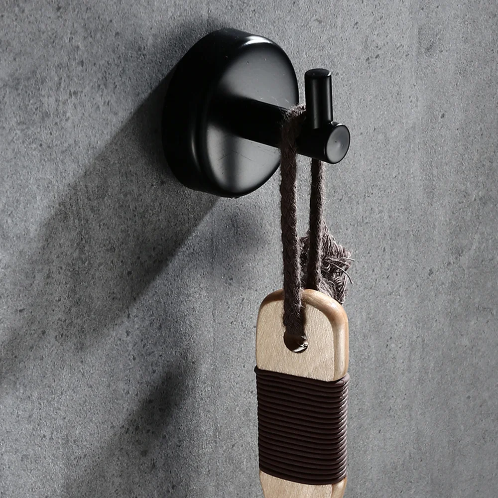 

Black punch-free single hook stainless steel bathroom towel hook wall hanging door clothes single hook wx8061054
