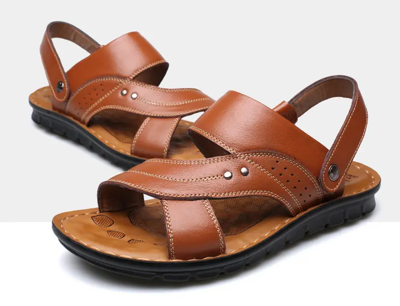 Мужские сандалии 2018 Горячая Мода пляжные сандалии и шлёпанцы для двойного назначения Летняя мужская обувь ручной пошив дышащая мужская
