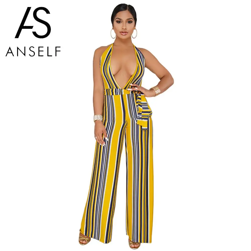 sleeveless v neck stripe jumpsuit