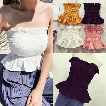 

women Crop Tops Women Off Shoulder Sleeveless Summer Bralette Cropped Top Sexy Stretchy Short Bustier Bandeau Tank Top