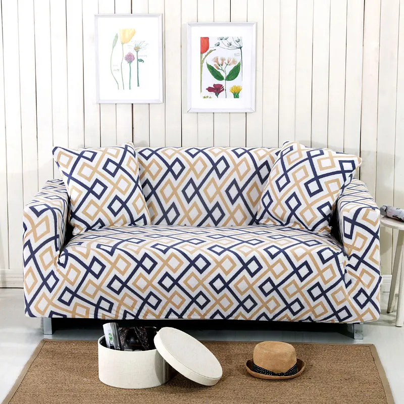 Геометрическая полоса печать спандекс эластичные Чехлы для дивана защитный чехол стрейч все включено чехол для дивана для гостиной - Цвет: Тёмно-синий