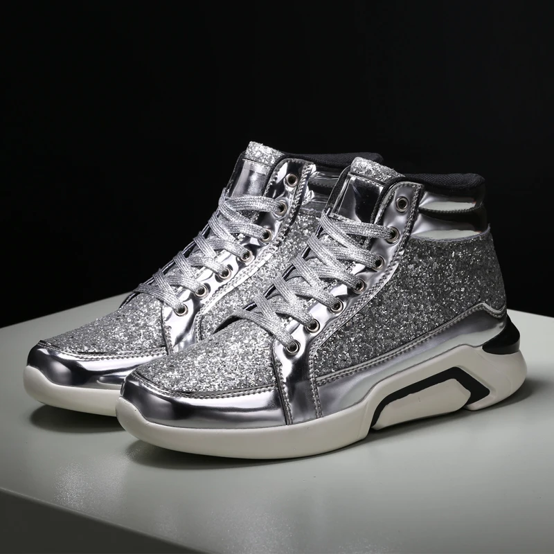

Spring Autumn Men Shoes Black Silver Man Fashion Casual Shoes Comfortable Men High Top Shoes Lightweight Flat Male Footwear