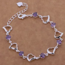 AH115 горячий браслет из 925 стерлингового серебра, 925 стерлингового серебра ювелирные изделия Сердце с фиолетовый камень/alfajcma azhajqoa