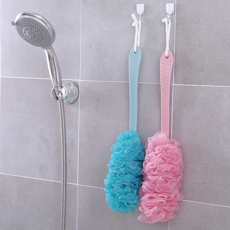 40CM Long Crystal Handle Bath Brush Shower Scrubber Sponge Flower Soft
